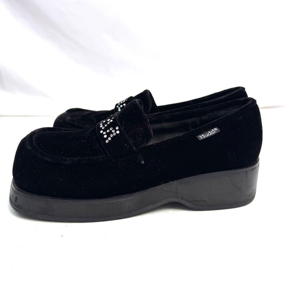 Vintage Y2K Black Velvet Platform Rhinestone Loafers Size 7.5 - Picture 3 of 7